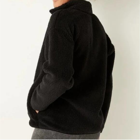 Victoria's Secret Pink Black Sherpa Full Zip Teddy Fleece Jacket Size L Cozy - Picture 8 of 14
